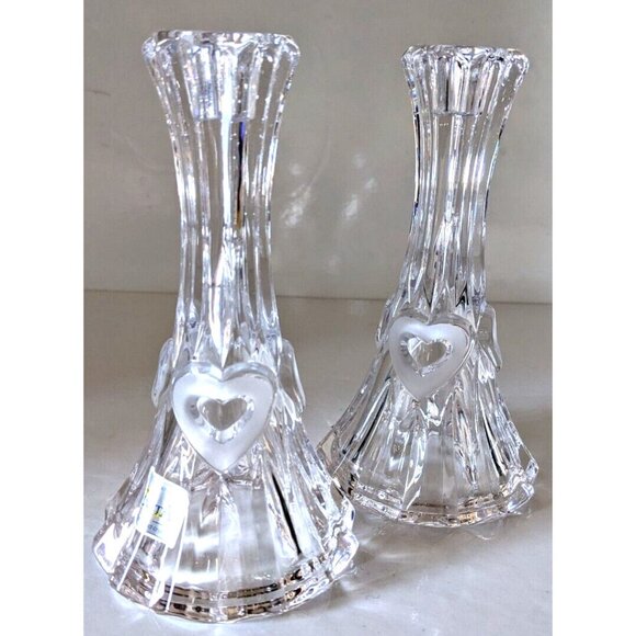Set Of 2 EVITA Crystal Candle Holders 24% Lead Crystal Vintage 6.5*3.5" Germany - Picture 2 of 8